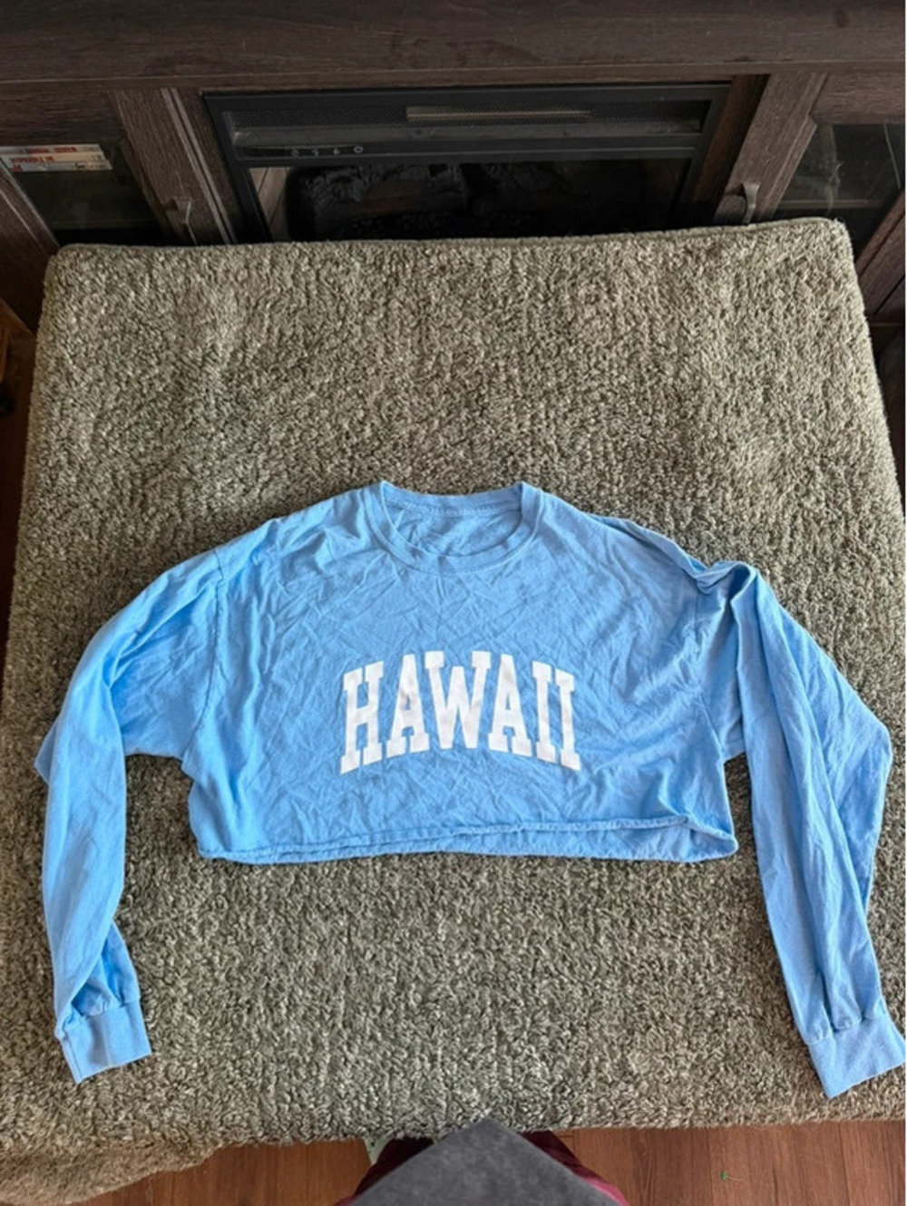 Hanes Light Blue Hawaii Cropped Long Sleeve T-Shirt One Size